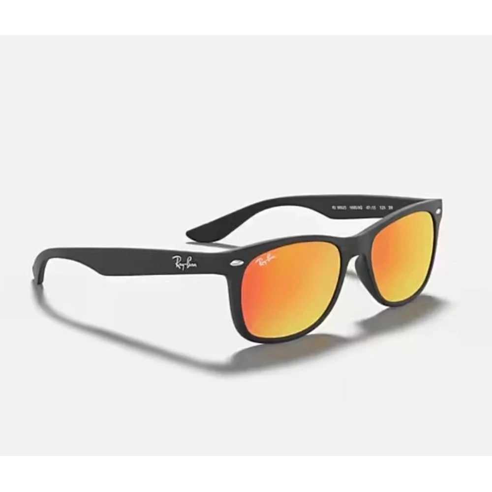 NEW Ray-Ban New Wayfarer Kids Sunglasses Matte Black Brown Orange Mirror Lenses